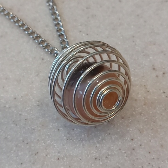 Silvertone Chain Necklace With Round Stone Bail Pendant - Picture 3 of 5